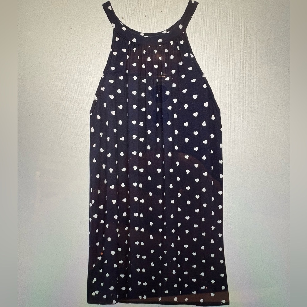 Colette - Agather Printed Halter Knit Tank Top. Polka Dot, Hearts. Size XL. Navy